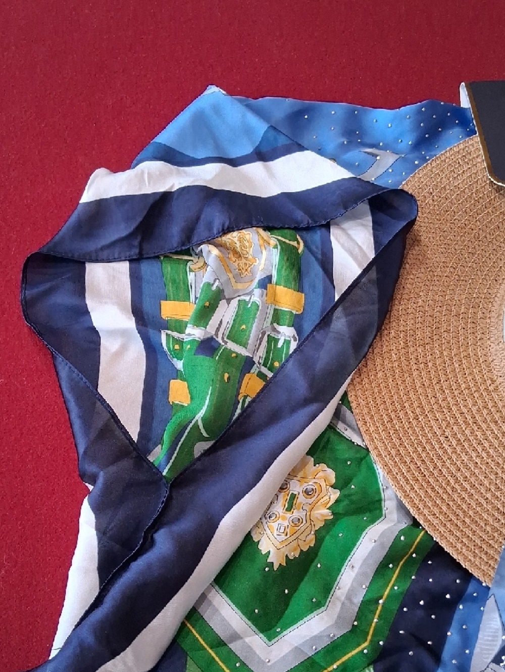 Adrienne Vittadini Blue, Green & Navy Silk Resort Kimono &  Straw Hat Set. NWT. - Picture 9 of 16